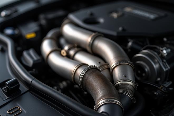 Mercedes-AMG C63 mit Custom Downpipe, Detailaufnahme des Motors